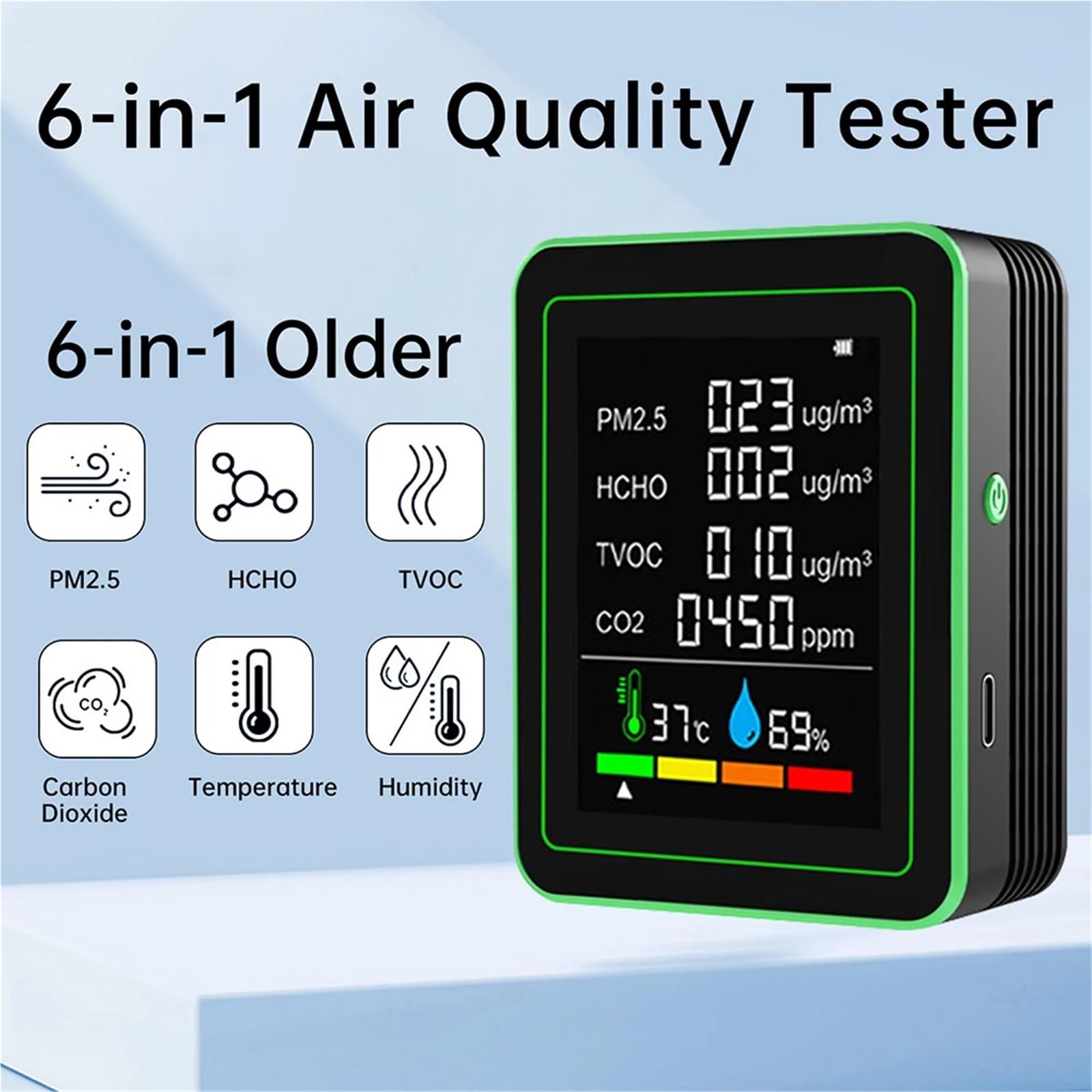 Amazon.co.jp: 空気品質モニター 6 in 1 二酸化炭素検知器 空気質